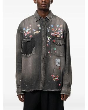 Maison Mihara Yasuhiro Kids Sticker Printed Denim Shirt - Gray