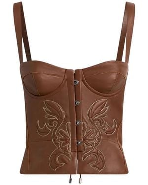 Etro Leather Corset Top With Topstitched Motif - Brown