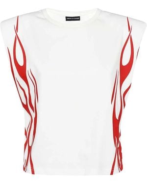 Vision Of Super Flame-Print Shoulder-Padded Top - White