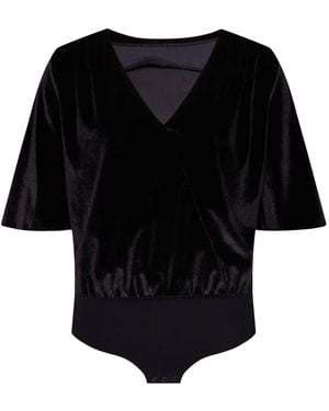 UNDRESS Addicted To Love Velvet Wrap-Neck Bodysuit - Black