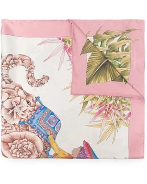 Ferragamo India Print Silk Double Face Scarf - Pink