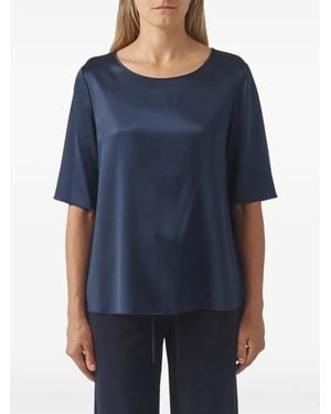 Max Mara Silk-Blend Blouse With Crew Neck And Short Sleeves - Blue