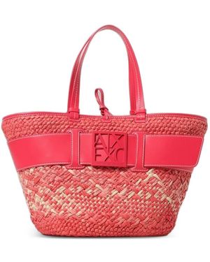 Emporio Armani Logo-Plaque Woven Tote Bag - Pink