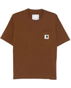 Sacai X Carhartt Wip T-Shirt Con Taschino - Marrone