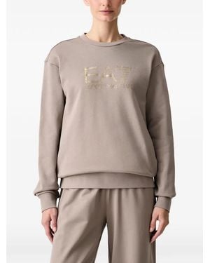 EA7 Logo-Print Crewneck Sweatshirt - Natural