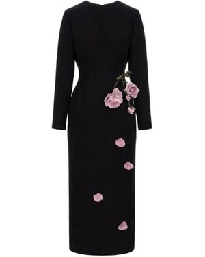 Cristina Savulescu Rose-Appliqué Long-Sleeves Midi Dress - Black