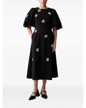 Stine Goya Crystal-Embellished Puff-Sleeve Midi Dress - Black
