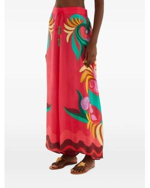 FARM Rio Nature Beaded Tassels Wide-Leg Trousers - Red