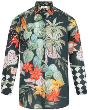 Amir Slama Camisa De Manga Larga Con Estampado Tropical - Azul
