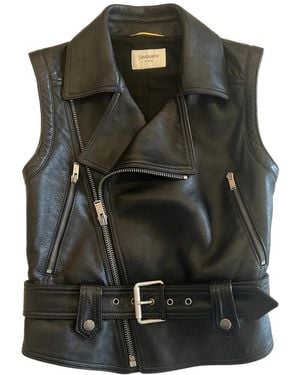 Saint Laurent Belted Sleeveless Leather Jacket - Green