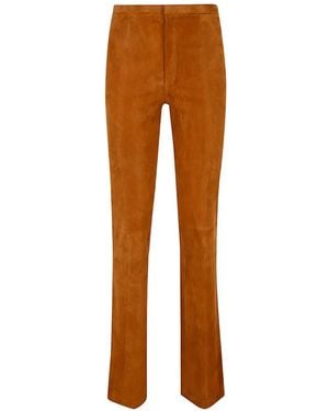 Stouls Suede Slim-Fit Pants - Brown