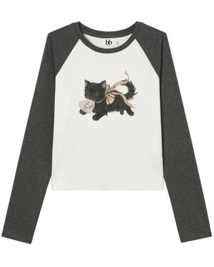 B+ AB Cat-Print Long-Sleeve T-Shirt - White
