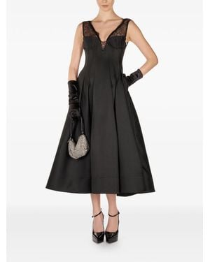 ARAFTU Lace-Detail A-Line Midi Dress - Black