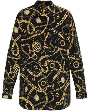 Balmain Silk Shirt With Print - Black