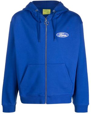 Sky High Farm Slogan-Print Zip-Up Hoodie - Blue