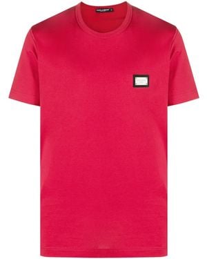 Dolce & Gabbana Cotton T-Shirt With Branded Tag - Pink