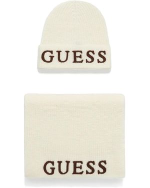 Guess ロゴ ビーニー セット - ナチュラル