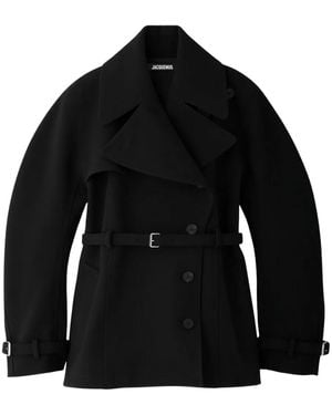 Jacquemus Belted Balloon-Sleeve Coat - Black