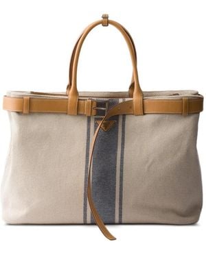 Prada Buckle Canvas And Leather Bag - Brown