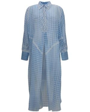 Ermanno Scervino Gingham Lace-Trim Dress - Blue