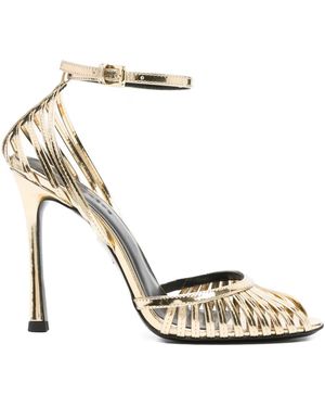 retroféte Leather Caged Ankle-Strap Sandals - Metallic