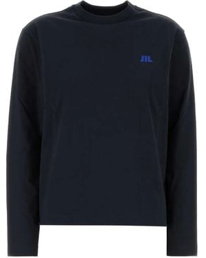 Jil Sander Logo-Embroidered Long-Sleeve T-Shirt - Blue