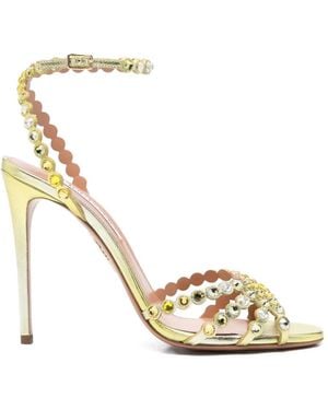 Aquazzura Tequila 105 Crystal-Embellished Metallic Leather Sandals