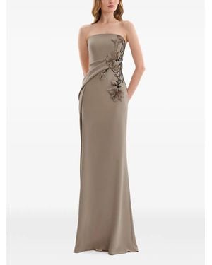 Gemy Maalouf Robe-Bustier Longue À Fleurs Perlées - Natural