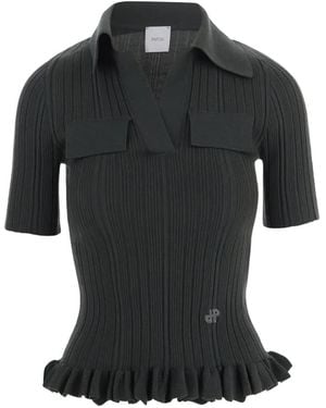 Patou Ruffled Ribbed Sweater - Black