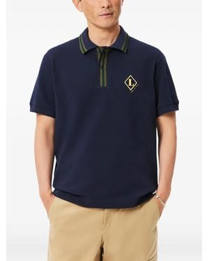 Lacoste Logo-Patch Striped-Trim Polo Shirt - Blue