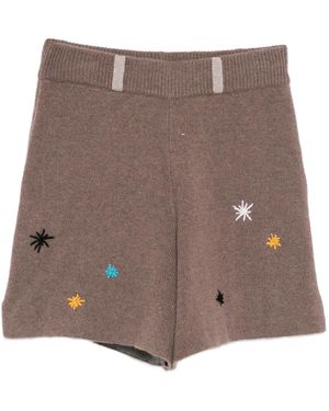 YANYAN KNITS Star-Embroidered Shorts - Brown