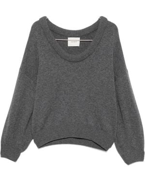 Lisa Yang Doria Scoop-Neck Long-Sleeve Sweater - Gray