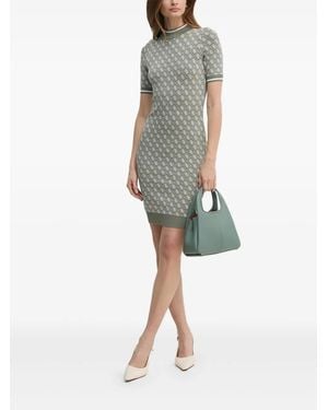 Guess Logo-Pattern Short-Sleeve Mini Dress - Green