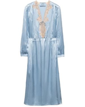 Prada Midi-Jurk Met Kanten Afwerking - Blauw