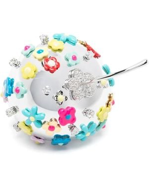 YVMIN Anillo Con Apliques Florales Y Forma De Manzana - Blanco