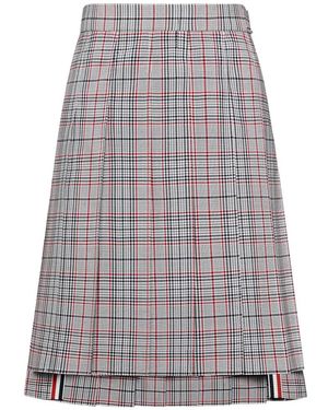 Thom Browne Plaid-Pattern Pleated Wool Skirt - Grey