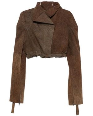 Yehuafan Cropped Buckled Denim Jacket - Brown