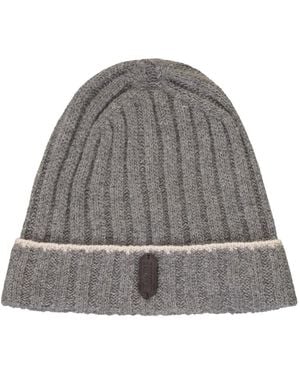 Moorer Ribbed Band Knitted Beanie Hat - Grey