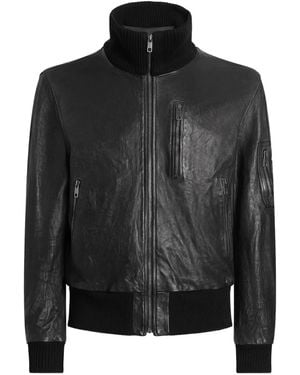 Dolce & Gabbana Ribbed-Collar Leather Jacket - Black