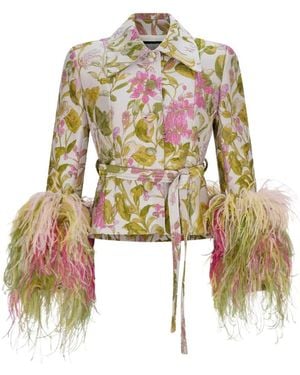 Libertine Dianthus Feather-Trim Belted Jacket - White