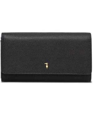 Trussardi Cameo Continental Grained-Effect Logo-Plaque Wallet - Black