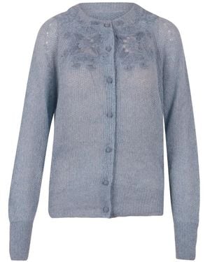Ermanno Scervino Lace-Appliqué Open-Knit Cardigan - Blue