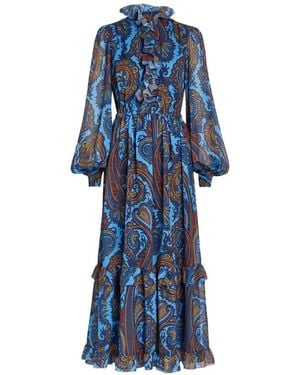 Etro Paisley-Print Ruffled Maxi Dress - Blue