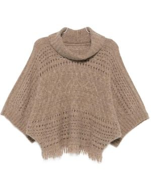 D.exterior Fringe-Trim Open-Knit Sweater - Brown