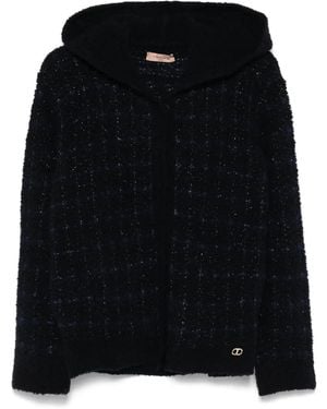 Twinset Hooded Jacquard Checked Knit Jacket - Black