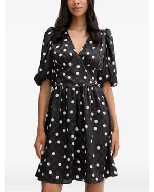 Morgan Polka-Dot Puff-Sleeve Mini Dress - Black
