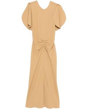 Victoria Beckham Flutter-Sleeve Draped Dress - Natural