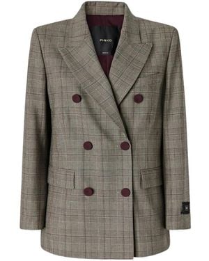 Pinko Double-Breasted Check Jacket - Grey