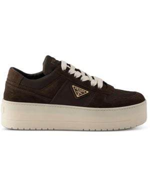 Prada Baskets Downtown Bold Re-Nylon Et Daim - Noir