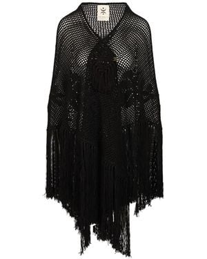 Chiara Is Chal Rosa De Ganchillo Con Flecos - Negro